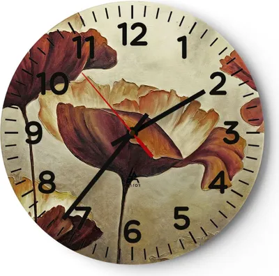 Produktbild von Wanduhr - Rund - Glasuhr - Mohn Blume Wiese - 40x40cm - Schleichendes Uhrwerk - Lautlos - zum Aufhängen bereit - Dekoration Modern - Wanddekoration aus Glas - C4AR40x40-3760