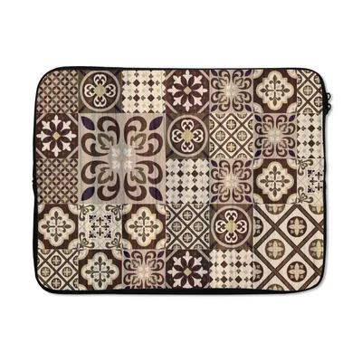 Produktbild von MuchoWow® Laptop Hülle 17 Zoll Laptoptasche Retro - Muster - Braun - Abstrakt - Zipper - Schutzabdeckung