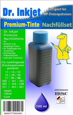 Produktbild von HR56C - cyan - Dr.Inkjet Premium Nachfülltinte 100ml für Ihren HP Drucker