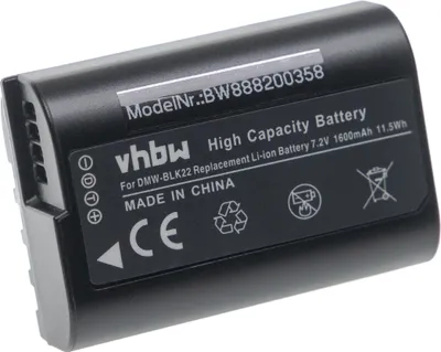 Produktbild von vhbw Akku Ersatz für Panasonic DMW-BLK22, DMW-BLK22GK für Kamera (1600 mAh, 7,2 V, Li-Ion)