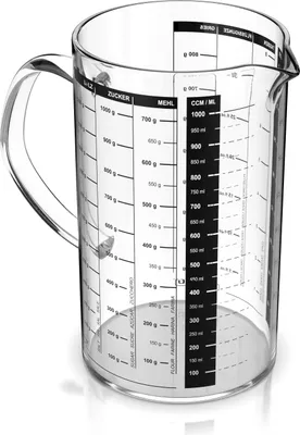 Produktbild von Arendo Messbecher aus Glas, 1 l Glas Messkrug Set, Borosilikatglas, hitzebeständig, Küchenbehälter, Glas, präzise Skala, hitzebeständig, mikrowellengeeignet, 1000 ml