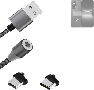 Produktbild von K-S-Trade Hochwertiges Magnet-Lade-kabel Sync-Kabel Daten-Kabel für Huawei nova 12 Lite mit USB-Typ-C-Anschluss und Micro-USB-Anschluss 2A bis zu