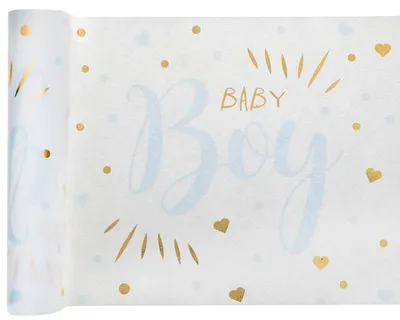 Produktbild von Tischläufer 'Baby Boy' 28 cm x  3 m - weiß, gold & hellblau