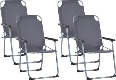 Produktbild von BELIANI Gartenstuhl 4er Set Grau aus Stahl mit Stoffbezug Klappbar Moderner Stil Klappstühle für Camping Garten Terrasse Outdoor
