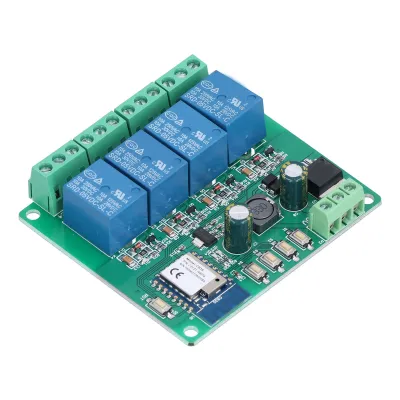 Imagen del producto de Módulo de relés WiFi de 4 canales, control mediante aplicación móvil, con función de auto-bloqueo, temporizador y placa de conexión