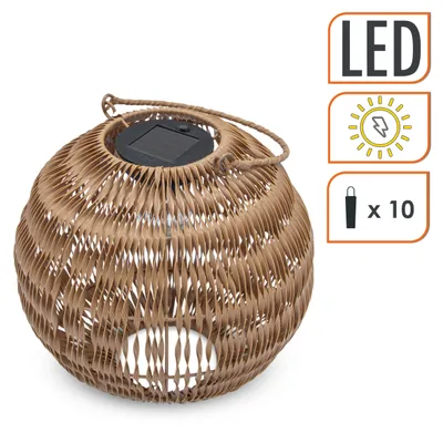 Produktbild von Solar Kugel für Außen in Flechtoptik mit LED Glühbirne - 27 cm - Garten Kugelleuchte mit Bügel zum Hängen warm weiß beleuchtet