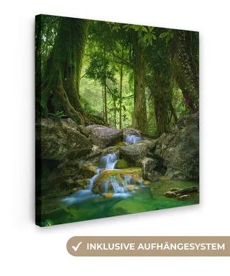 Produktbild von MuchoWow® - Leinwandbilder - Dschungel - Steine - Wasser - Natur - Pflanzen, Wandbild, Wanddeko Bilder Wohnzimmer, 20x20 cm