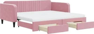 Image de vidaXL Lit de jour extensible avec tiroirs rose 100x200 cm velours