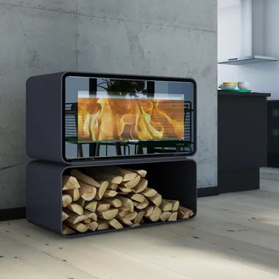 Produktbild von Lotus Living Cube Kaminofen Ocean Dark, Rauchabgang hinten