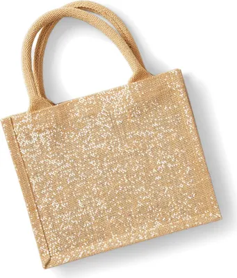 Produktbild von Westford Mill W431 | Shimmer Jute Mini Gift Bag 26 x 22 x 14 cm - Farbe: Natural/Gold - Größe: One Size