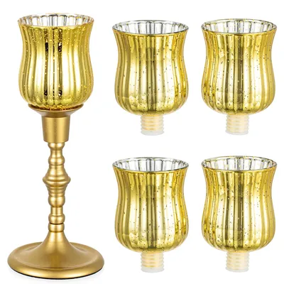 Produktbild von Set mit 5 goldenen Kerzenhaltern für Teelichter
