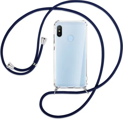 Produktbild von Handykette Backcover-Schutzhülle mit Band (Metall silberfarben) für Xiaomi Mi A2 Lite - dunkelblau