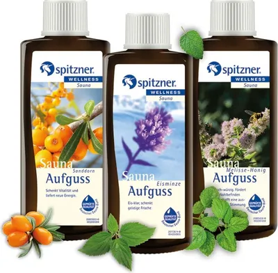 Produktbild von Spitzner Saunaaufguss Set Klar & Frisch 3x 190 ml Sanddorn, Eisminze, Melisse-Honig