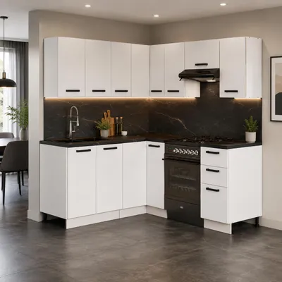 Produktbild von ULWEHOME | Eckküche 300 cm Mattweiß, L-Küche Küchenmöbel-Set Weiß Matt mit Eckschrank, Hängeschränken & geteilten Arbeitsplatten 160 cm, KI-generiertes Bild