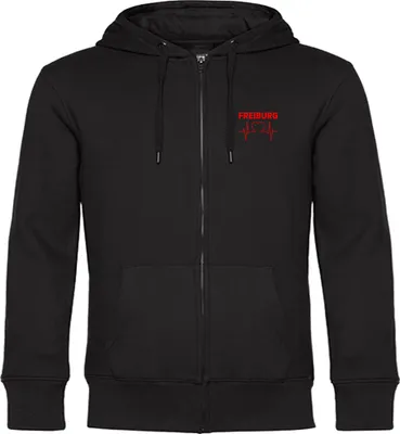 Produktbild von multifanshop Kapuzen Sweatshirt Jacke - Freiburg - Herzschlag, schwarz, Größe M