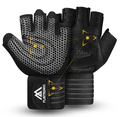 Produktbild von Trainingshandschuhe Fitnesshandschuhe Gewichtheberhandschuhe - Gepolsterte Handfläche mit Handgelenkstütze - Rutschfester Griff - Schwarz