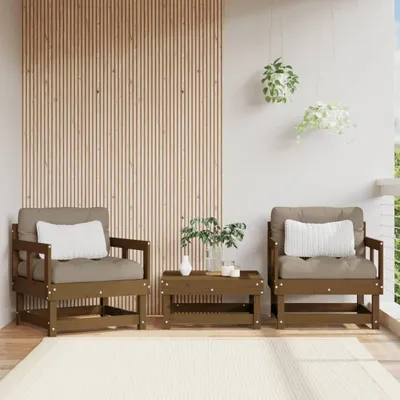 Produktbild von 2 Gartenstühle aus massivem Kiefernholz mit Kissen in Honigbraun