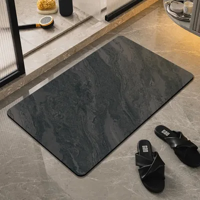 Produktbild von Badematte rutschfest 45x70 cm, Marmormuster Weiche Kieselgur-Badezimmerteppich, Wasseraufnahme Und Schnell Trocknend (Schwarz, 45x70cm)