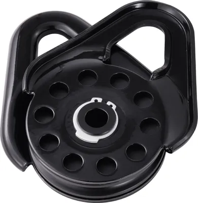 A black pulley system for a winch.