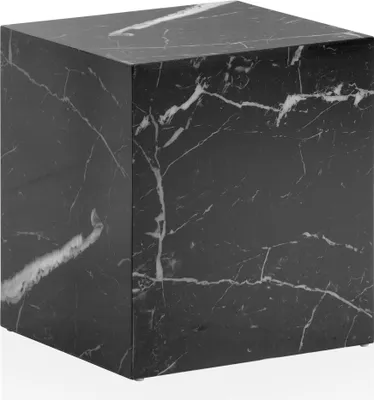 Produktbild von WOHNLING Couchtisch MONOBLOC 40x40x45 cm Schwarz Hochglanz mit Marmor Optik Wohnzimmertisch Cube Quadratisch Sofatisch Lounge Beistelltisch Würfel-