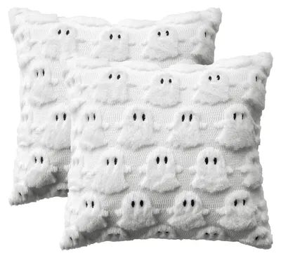Immagine prodotto di Set di 2 federe decorative bianche, effetto pelliccia, tema Halloween, 40x40 cm, in poliestere