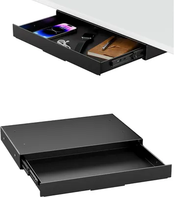 Productafbeelding van Onder Bureau Opberglade 37-6 cm Breed - Soepel Uitschuifbare Organizer voor Staand Bureau & Thuiskantoor - Max. Belasting 7-98 kg - Stille Schuif