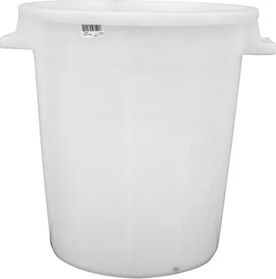 A white plastic barrel with handles on a white background.