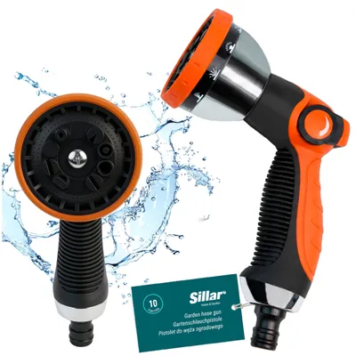 Produktbild von Sillar Gartenbrause Metall 10 Funktionen – Sprühpistole für Gartenschlauch mit verstellbarem Wasserstrahl