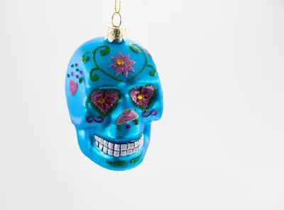 Produktbild von Totenkopf blau Glas Weihnachtsschmuck Christbaumschmuck