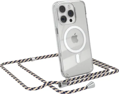 Produktbild von EAZY CASE - Handykette kompatibel mit Apple iPhone 15 Pro Kette zum Umhängen Stoßfest Handyhülle für Apple iPhone 15 Pro Silikon Hülle mit Band Handytasche Transparent als Fallschutz in Taupe Camouflage