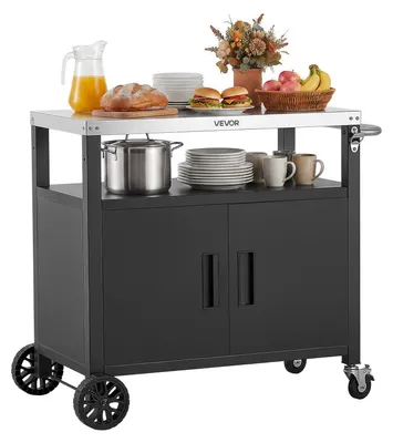 Productafbeelding van VEVOR Buitenbarbecue-wagen met opbergkast, 92 cm grillplaat van roestvrij staal, handgreep, wielen en flessenopener, keukentrolley en serveerwagen voor terras, tuin, bar en barbecuegedeelte