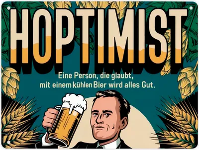 Produktbild von Hoptimist Retro Metallschild XL in 21x28 cm - Mit Bier wird alles gut