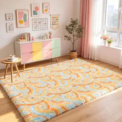 Imagen del producto de Alfombra de pelo alto, lavable, de 120 x 160 cm, ideal para el salón
