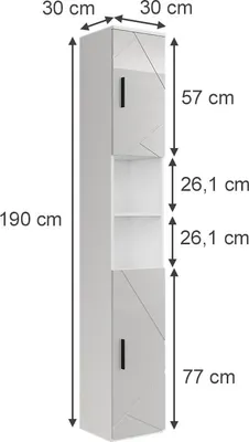 Image de Armoire haute Vicco Irma blanc/blanc brillant 30x190cm avec 2 portes, Model 55482