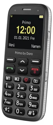 A close-up studio shot of a Doro Primo 368 mobile phone.