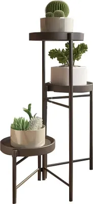 Immagine prodotto di Portavasi in metallo - Scaffale per fiori a 3 ripiani - Pieghevole - Design a gradini su più livelli - Ripiani rimovibili - Per il giardino - Blu