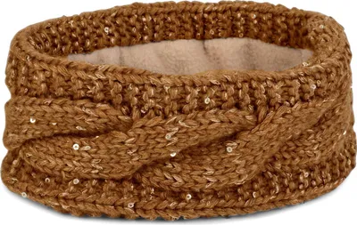 Produktbild von styleBREAKER Damen Stirnband Grobstrick mit Zopfmuster und Pailletten, warmes Fleece Innenfutter, Haarband, Headband 04026002