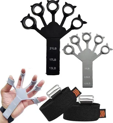 Produktbild von Silikonischer Fingerstrecktrainer für die Hand, Set aus 2 anpassbaren Handtrainern, Unterarmtrainer für verbesserte Fingerfunktion und -beweglichkeit