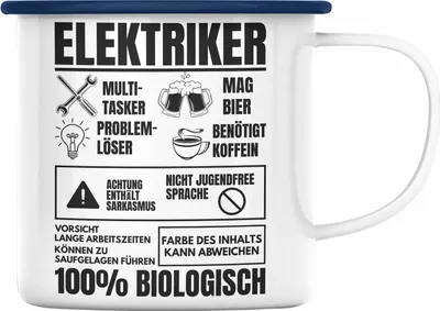 Produktbild von Trendation - Elektriker Emaille Tasse Geschenk Elektromeister Lustiger Spruch Männer Geschenkidee Multitasker (Blau)