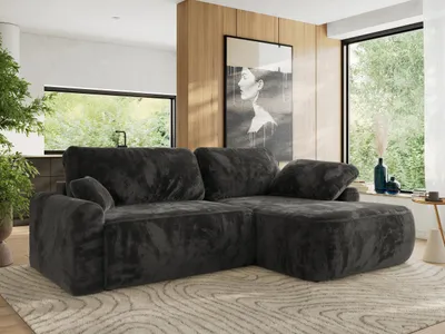 Produktbild von MKS MEBLE Ecksofa CUBO L-form, lose Kissen, Ecksofa 273x187x100 cm mit Schlaffunktion, Bettkasten - Dunkelgrau Plüsch - Rechts Seite