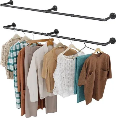 Produktbild von Famanu Kleiderstange Set von 2, 167 cm, Wandmontage, abnehmbare Metallkleiderstange - Schwarz