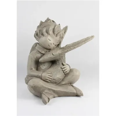 Produktbild von Der kleine Prinz mit Fuchs klein für den Garten als Dekoration, aus Kunststein, Steinfigur Gartenfigur Tierfigur Antoine de Saint-Exupéry V-116061S-KS