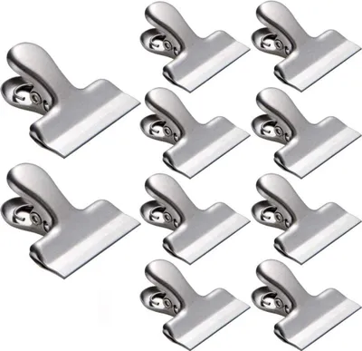 Produktbild von 10 Stück Große Metall Clips Tüten Verschlussklammern,Verschlussclips,Tütennclips, Brief Klammern aus rostfreiem Edelstahl, Starke Federkraft,40mm Breite,Silber