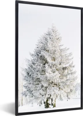 Produktbild von MuchoWow® Gerahmtes Poster Winter - Baum - Schnee - Kiefer - Weiß 60x90 cm - Poster mit Schwarzem Bilderrahmen Wandposter Rahmen Foto Bilder - Kunst