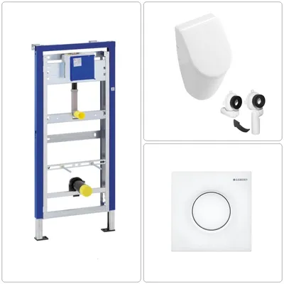 Produktbild von VILLEROY & BOCH SUBWAY Urinal mit SoftClose Deckel & GEBERIT Vorwandgestell + Betätigungsplatte, weiß