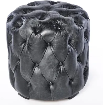 Immagine prodotto di Pouf in pelle nera Chesterfield, ideale come poggiapiedi o seduta aggiuntiva
