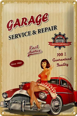 Produktbild von Blechschild Pinup Retro 20x30cm Garage Service Repair Auto