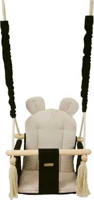 Produktbild von Babyschaukel mit Baumwollpolsterung und Ohren schwarz-creme