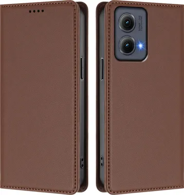 Image de Étui en cuir pour Motorola Edge 2024, étui à rabat magnétique en cuirPolyuréthaneavec support, marron
