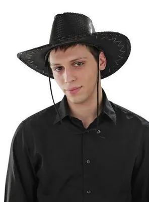 Produktbild von Cowboy Paillettenhut Pailletten Hut Cowboyhut Schwarz schwarzer Rangerhut Ranger